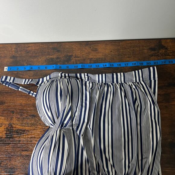 Niptuck Swim Women Plus Size 16 Tankini Navy White Stripe Multi Fit Cup Nautical - Picture 9 of 9
